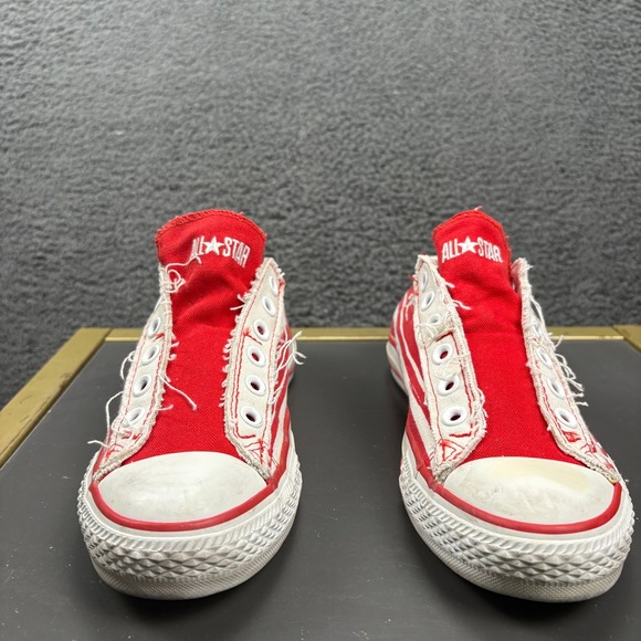 Converse All Star Low Top‎ Sneakers Red White Striped Canvas Shoes Unisex Size 6 - Picture 3 of 8
